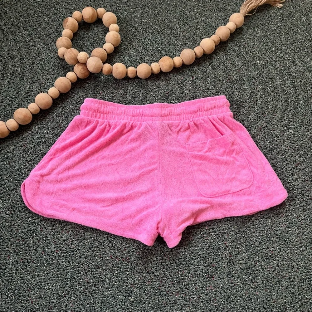 Bright Neon Pink Terrycloth Lightweight Casual Comfy Summer Cheeky Booty Shorts